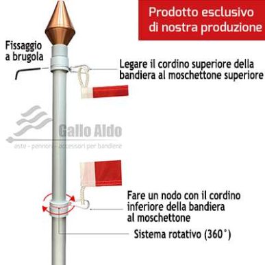 Asta per bandiera in alluminio anodizzato ø32 con sistema anti-roll