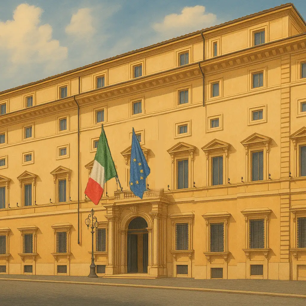 La bandiera italiana assume la prima posizione a sinistra per chi guarda, con accanto la bandiera europea