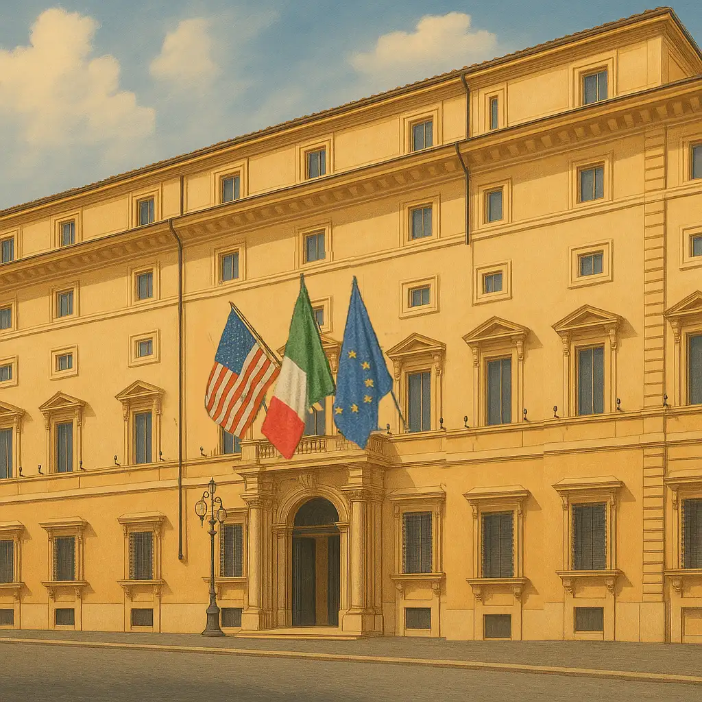 Il tricolore è al centro, mentre la prima posizione a sinistra dell'osservatore viene occupata dalla bandiera ospite per ragioni di cortesia se l'autorità che viene in visita ha rango pari o superiore rispetto al padrone di casa.